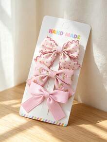 3 Packs Of Handmade Fabric Bow Hair Clips, Featuring Floral Prints, Plaid, Polka Dots, And Solid Colors. Sweet And Non-Slip. - Multicolor - View 13