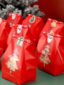 40/20/1pc Christmas Gift Packaging Bags, Christmas Tree Pattern Design, With Stickers, Suitable For Holiday Small Gift Packaging, Christmas Party Favors, Corporate Holiday Gifts, Handmade Crafts Storage, Home Christmas Table Decoration - One Size Fits All - View 2