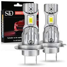 S&D H7 LED 車用大燈燈泡 Mini 無線 60W 20000LM 6000K CSP 汽車頭燈 12V 汽車二極管燈 H7 Turbo LED - A - 查看 1