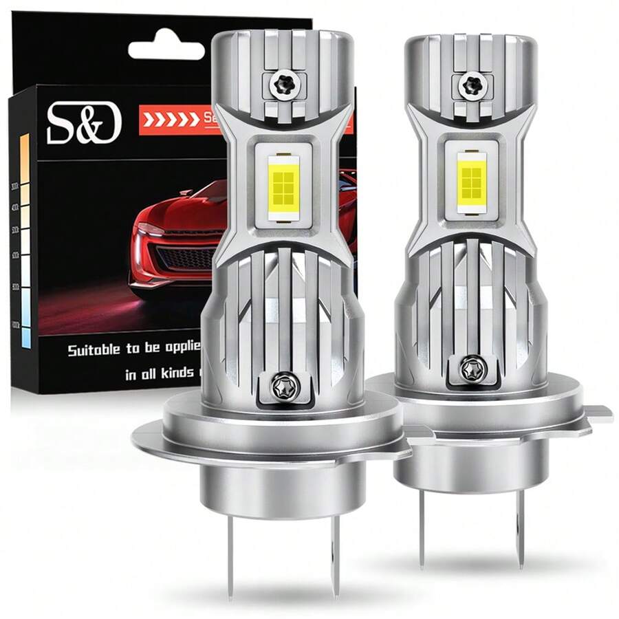 S&D H7 LED 車用大燈燈泡 Mini 無線 60W 20000LM 6000K CSP 汽車頭燈 12V 汽車二極管燈 H7 Turbo LED - A - 查看 1