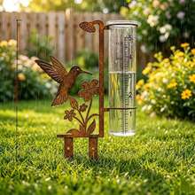 Rusty Hummingbird Pattern Outdoor Rain Gauge, Large Capacity Metal Frame Rain Gauge, Suitable For Garden, Yard, Flower Pot, Patio And Lawn, Beautiful Stable And Durable Design - A - View 7