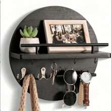 Wall-Mounted Key Rack With Shelf And Hooks, Mail Organizer, Round Design Entryway Key Holder, Rustic Style Home Decor - 1 Pack - View 5