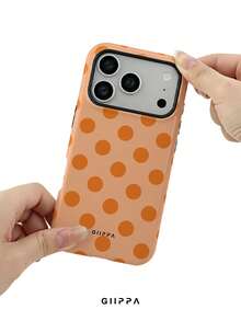 GIIPPA 1件裝清新橘色波點滿版印花設計手機殼，適用於 Phone 17 Pro Max，相容 Phone 16 Pro Max、15 Pro Max、14 Pro Max，韓系高端時尚趣味手機殼，相容 11/12/13/14/15/16 Pro Max Plus，優雅設計男女皆宜，適合送給女友的聖誕節、情人節、復活節、婚禮季與生日完美禮物 - 橘色 - 查看 6