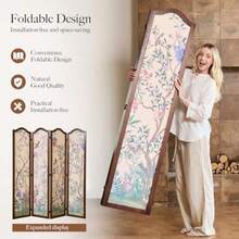 Oriental Style 4-Panel Wood Folding Screen Room Divider Freestanding Privacy Screen And Decorative Partition Wall Panel For Home Decor 67″H X 64″W (Flowers And Birds, 4 Panels) - Flowers and Birds - View 3