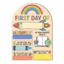 1pc 2D Flat Rainbow Rocket First Day Of School Wooden Sign, Writable Back To School Growth Record Board, Space Science Theme Classroom Photo Prop, Atmospheric Student Growth Commemorative Wooden Plaque 2026 - C - View 4