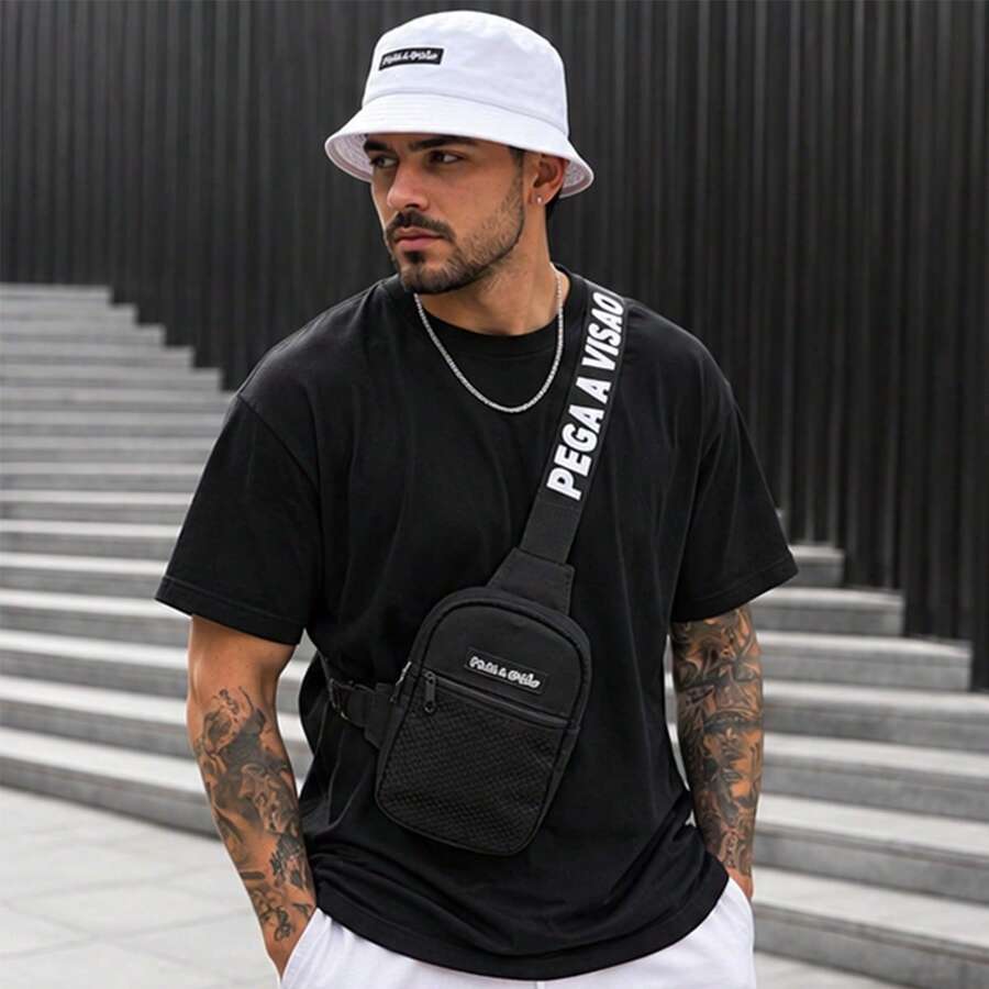 Pega A Visao Shoulder Bag Mini Crossbody Bag Black Wide Strap Black + Men's Bucket Hat Colorful Eye Catcher - 白色 - 查看 1