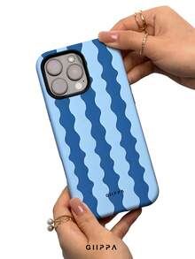 GIIPPA 1pc Blue Hand-Painted Vertical Stripe Pattern Design, Phone 17 Pro Max Phone Case, Compatible With Phone 16 Pro Max, 15 Pro Max, 14 Pro Max, Korean Style High-End Fashion Fun Phone Case, Compatible With 11/12/13/14/15/16 Pro Max Plus, Elegant Design Suitable For Men And Women, Perfect Gift For Girlfriend On Christmas, Valentine's Day, Easter, Wedding Season And Birthday! - Blue - View 4