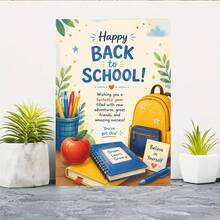 1pc Frameless Canvas Wall Art - Fresh Style School Supplies Back To School Canvas Painting, Featuring Yellow Backpack, Notebook, Red Apple And Pen Holder, Printed With "Happy BACK To SCHOOL!" And "Believe In Yourself" Inspirational Text, Suitable For Teachers And Students, School Dorm Decoration, Classroom Learning Supplies Decoration, University Dorm Decoration - A - View 4