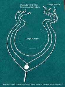 Set de 3 collares con colgante de disco y barra de cadena multicapa minimalista de plata, joyería de uso diario para mujeres - Plateado - Ver 6