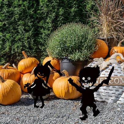 2pcs Halloween Zombie Metal Garden Stakes, Outdoor Lawn Horror Decor, Yard Patio Holiday Sign, Iron Zombie Yard Art, 2D Flat
