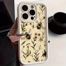 Bee Flower Pattern Phone Case Suitable For IPhone 17 16 15 14 13 12 11 Pro/Max/Plus Anti Drop And Shockproof Back Cover - 白色 - 查看 1