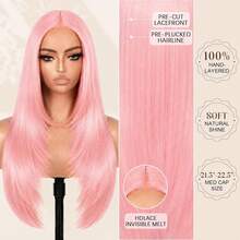 Wig Lace Depan Lurus Wanita 26 Inci, Wig Lace Serat Sintetis T-Part, Garis Rambut Alami yang Sudah Dicabut, Wig Serat Tahan Panas, Cocok untuk Penggunaan Sehari-hari dan Pesta - MultiWarna - View 7