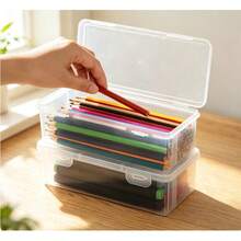 Large Transparent PP Storage Box With Lid, Lightweight Unprocessed Surface, Suitable For Office And School Supplies, Pens, Pencils, Markers, Crafts, Desktop Organization, Cosmetics, Jewelry, Minimalist Portable Design, Suitable For Girls, Random Color (Box Only, Pencils Not Included) - Multicolor - View 3