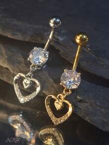 1pc Charming Style Stainless Steel Chain Nested Heart Paved Zirconia Dangle Piercing Jewelry For Women Daily Wear Gift Festival - Multicolor - View 3