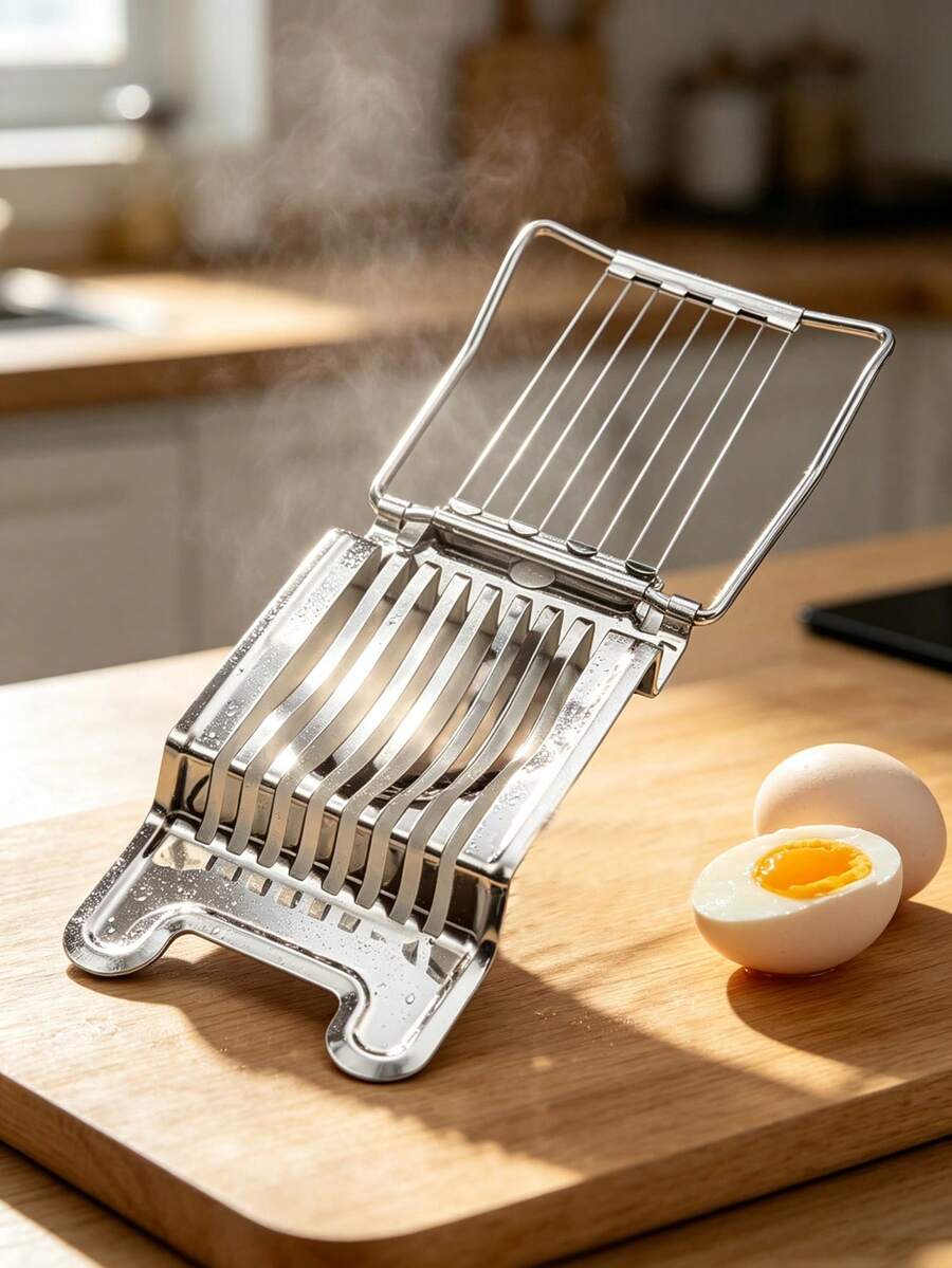 1pc Egg Slicer, Stainless Steel Wire Egg Cutter, Suitable For Hard-Boiled Eggs, Multi-Function Kitchen Tool, Can Be Used For Cutting Strawberries, Mushrooms, Salad, Etc., Stainless Steel Multi-Function Hard-Boiled Egg Slicer, Home Essential Gadget