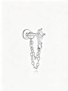 1pc 925 Sterling Silver Tassel Ear Studs For Women, Classic Cartilage Ear Bone Studs With Flat Back, Exquisite Jewelry For Daily Wear And Party - Silver - View 6