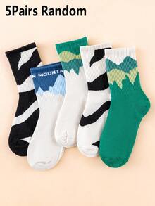 1/5/10 Pairs Gradient Color Block Mountain Wave Zebra Stripe Mid-Calf Socks, Unisex Outdoor Breathable High Elastic Workwear Hiking Chunky Sneakers Slouch Socks - Multicolor - View 11