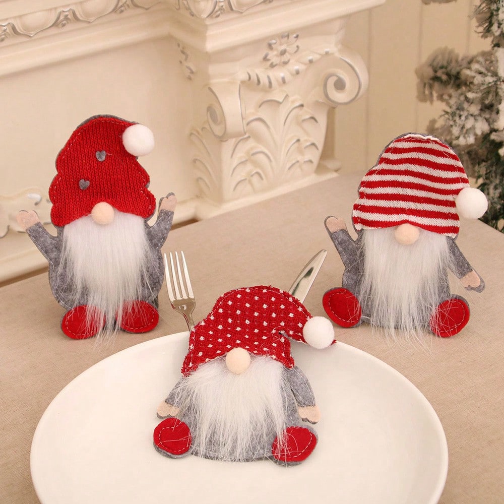 3pcs Santa Claus Knife & Fork Storage Pockets, Christmas Cutlery Holders, Christmas Gift, 2026 Merry Christmas Table Decor
