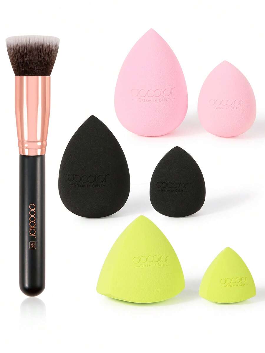 DUcare Professional Foundation Brush & Makeup Sponge Set Flat Brush For Full Coverage & Tear-Drop Sponge For Hard-To-Reach, Ultimate Brush & Blender Combo For An Airbrushed Complexion - Multicolor - View 1