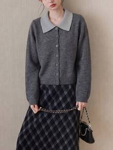 Jaket Kardigan 2-in-1 Gaya Minimalis Kasual Musim Gugur/Dingin untuk Wanita - Grey - View 1