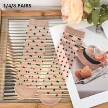 1/4/8 Pairs Women's Thin Mesh Socks, Summer Sheer Silky Lace Short Socks, Cute Knee-High Socks, Also Suitable For Autumn Wear - Multicolor - View 17
