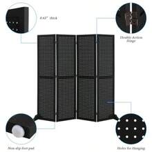 4 Panel Pegboard Freestanding, 5 FT Portable Display Board Organizer For Craft Show Jewelry, Wooden Folding Privacy Screen Room Divider With Base, Black - Black - View 4