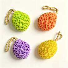 4 Packs Honeycomb Bath Sponge Set With Hanging Rope, Soft Exfoliating Body Shower Scrubber Ball, Reusable Bathroom Cleansing Tool, Includes Green, Orange, Purple, Yellow - A - View 1
