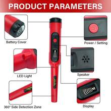 360° Waterproof Metal Detector Pinpointer, High Precision Handheld Metal Finder With LED Light Audio Vibration Alert, Compact Portable Probe For Beach Soil Underwater Treasure Hunting - Red - View 4