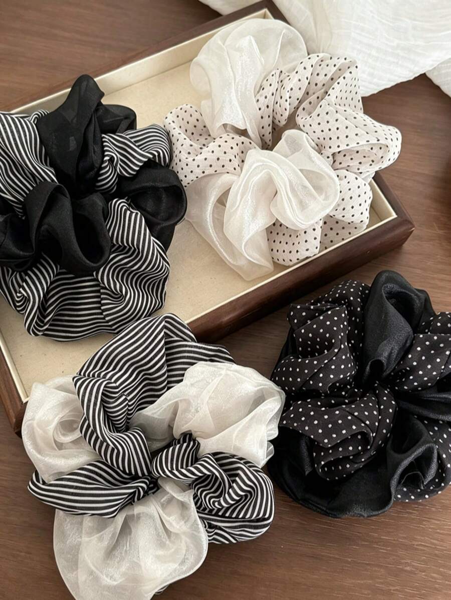 1pc Dual-Tone Polka Dot Scrunchie, Artistic Design Hair Tie, Large Size High Elasticity, Luxury Versatile Hair Band For Ponytail And Bun - Multicolor - View 1