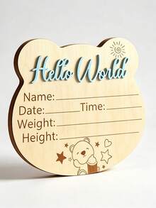 木製 Hello World 新生兒出生資訊牌，熊剪影寶寶公告牌，附 3D 凸起字母，可刻字可書寫嬰兒里程碑拍照道具 - 藍色 - 查看 6