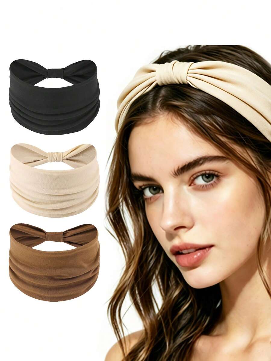Conjunto de Faixas de Cabeça Femininas (3 ou 6 Peças) – Macias, Respiráveis, Leves e Absorventes de Suor; Adequadas para Todas as Estações - Multicolorido - Visão 1