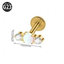 1PC Titanium Alloy CZ&Synthetic Opal Cross Cluster Flower Lip Labret Stud Flat Back Internal Threaded Piercing Ear Cartilage Tragus Rook Lobe Earring - As Shown - View 11
