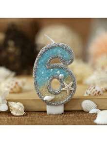 1 pièce Bougie pailletée chiffre 0-9, Bougie de décoration de gâteau d'anniversaire étoile de mer de plage d'été, Décoration de gâteau de fête thème océan - Multicolore - Voir 20