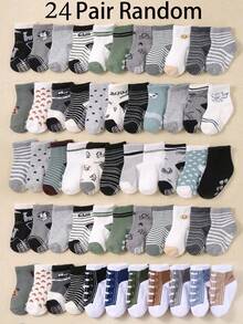 24/12/6 Pairs Minimalist Casual Striped Non-Slip Baby Socks. Fashionable Star, Truck, Puppy, Bear, Universe, Smiling Face, Dinosaur And Other Jacquard Patterns, Suitable For 0-3 Years Old Baby Boys As Walking Socks And Floor Socks. These Socks Feature A Non-Slip Design. Baby Socks, Short Socks, Mid-Calf Socks, Toddler Floor Socks, Cute Socks With Grip, Daily Wear And Gift, Autumn Clothing Accessories, Halloween Accessories. - Multicolor - View 12