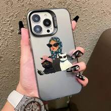 Cartoon Cute Cat Headscarf Women Phone Case For IPhone 17 13 12 Mini 11 Pro Max 16 15 14 Plus Pro Max Shockproof Laser Case - CH-Black NRYM 5 - 查看 9