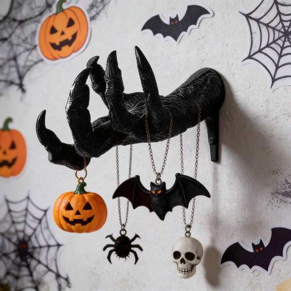 Devil Hand Wall Hanging Decor | Dark Gothic Style, Devil Hand Shape | Can Hang Jewelry And Keys, Suitable For Indoor And Outdoor Use | Halloween Home Decor, Gothic Style Hooks, Eerie Style Rack, Jewelry Storage, Skeleton Hand Decor, Gothic Wall Art, Indoor Hooks