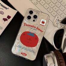 1 buah Stiker Cetak Bahasa Inggris Beruang Tomat Tekstur Lipit Foil Perak Transparansi Tinggi Anti-Jatuh Cangkang Lembut TPU Jendela Besar Cakupan Penuh Tanpa Aksesoris Casing Ponsel Kompatibel Dengan Semua Seri Apple Gaya Korea Fresh Healing Ins Niche Lucu Pelindung - Clear - View 2