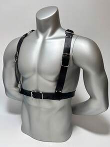 1pc Unisex Wide PU Leather Chest Harness, Adjustable Fashion Waist Belt, Suitable For Daily Home And Outdoor Wear - Black - View 3