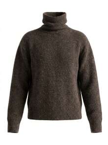 Women's Cozy Chocolate Brown Knit Turtleneck Sweater, Long Sleeve Pullover For Fall & Winter Daily Wear - Brown - View 7
