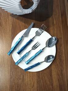 Stainless Steel Acrylic Bamboo Handle Western Style Knife Fork Spoon Dessert Spoon Fruit Fork - Green - View 11
