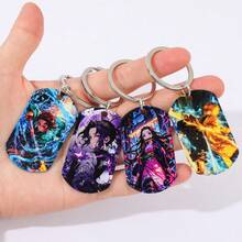 1 pieza Llavero con etiqueta impresa a color de Demon Slayer de anime, anillo de metal de acero inoxidable, colgante para bolso, regalo para fans - Multicolor - Ver 4