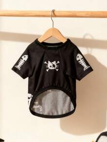 LUCKIE PAW 1pc Skull Cat Funny Pattern Pet T-Shirt, Physical Flea Prevention, Reduce Shedding, Heat Insulation, Breathable Dog Vest, Suitable For Large And Small Dogs And Cats, Indoor And Outdoor - Black - View 5