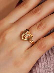 2 piezas Anillos con letra de corazón hueco, estilo de lujo americano, accesorios ajustables versátiles y apilables, anillos a juego para pareja/mejores amigos - SJZ-086-A-M - Ver 5