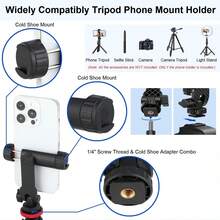 Camera Phone Tripod Mount, Tripod Phone Clip, Universal Smartphone Bracket Adapter With 2 Cold Shoe Mounts, 360° Rotating Adjustable Phone Holder, Compatible With IPhone, Android Phones And Cameras - View 10