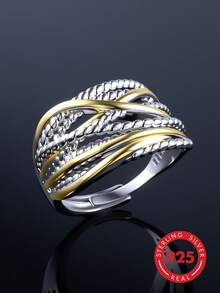 1pc 925 Silver Multi-Layer Hip-Hop Style Contrast Color Wheat Ear Line Design Couple Ring, Suitable For Casual Daily Wear, Parties, Holidays And Birthday Gifts - Silver - View 6