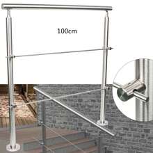 100cm Stainless Steel Handrail Railing, Silver Stair Railing With Fences, Freestanding Flexible Exterior Stair Railing For Staircases, Attics - Silver - View 4