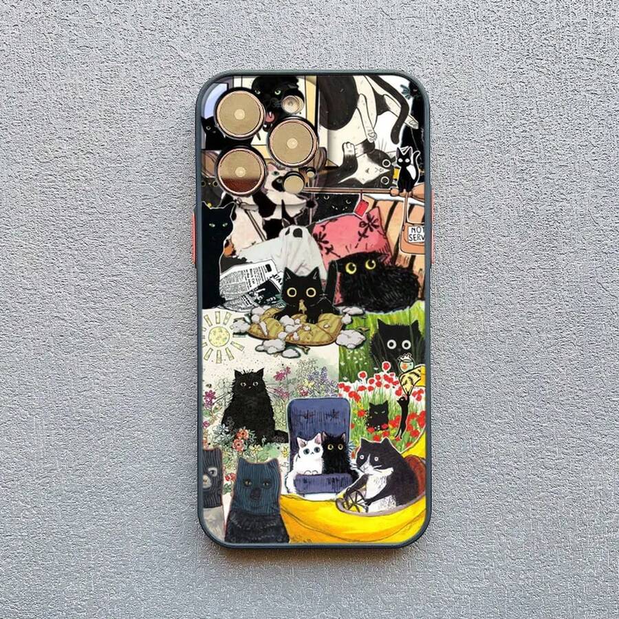Artistic Image Stitching Black Cat Phone Case For IPhone 17 16 15 Pro Max Plus 14 13 12 Mini 11 Pro Max XS XR X Back Covers - 黑色 HMPJ 5 - 查看 1
