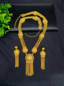 3pcs Fashion Women's Gold Tassel Long Necklace Jewelry Set Necklace Earrings Middle East Dubai USA Africa Bride Wedding Banquet Dress Accessories Holiday Gift Daily Wear - Yellow Gold - View 2