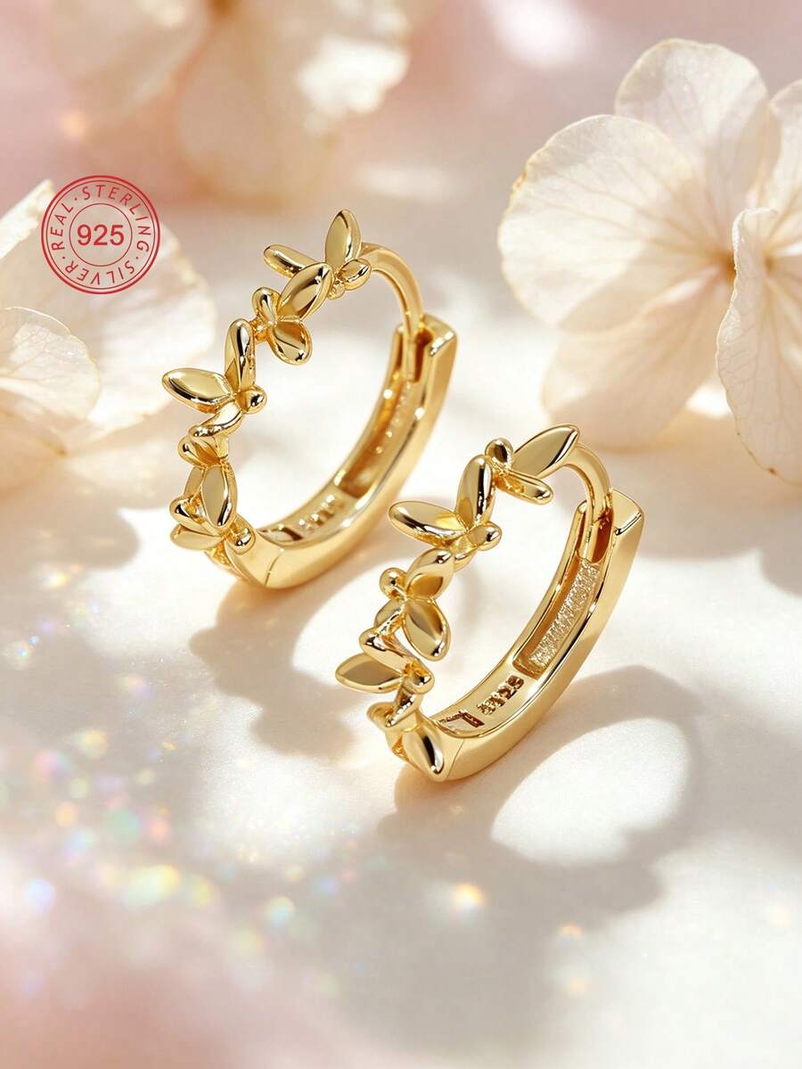 1 Pair 925 Sterling Silver Hypoallergenic Butterfly Earrings, Dreamy And Sparkling, Gift Box Included, Suitable For Daily Or Holiday Wear, Gift For Girls, Gift For Girl, Gift For Friends, Gift For Back To School, Christmas Gift - one-size - View 1