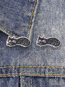 1pc Cute Black Cat Brooch, Clothing Backpack Lapel Pin, Friendship Gift, Unisex Daily Accessory - Multicolor - View 2